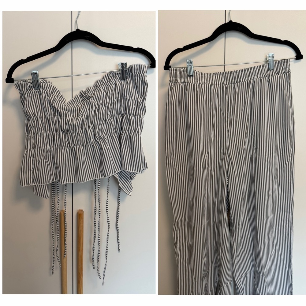 Striped Off-Shoulder Top & Pant Set